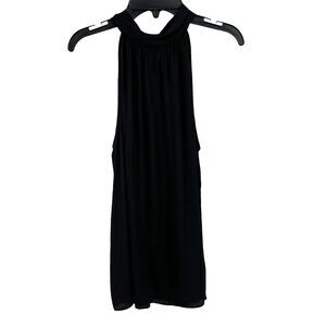 Naked Zebra High Neck Tie Back Sleeveless Black Shirt Womens Size Large